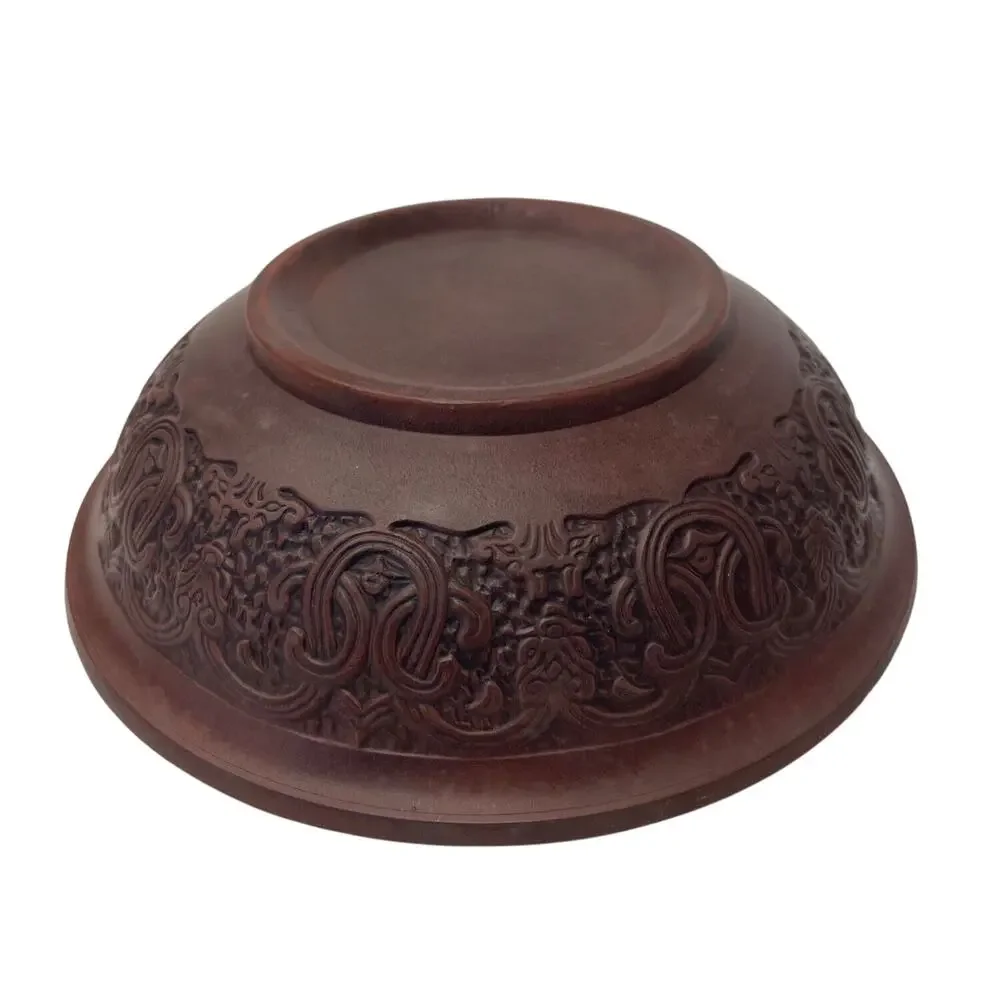 Chinese Clay Bowl‎ Ornate Asian Inspired Intricate Design Oriental Decor Vintage